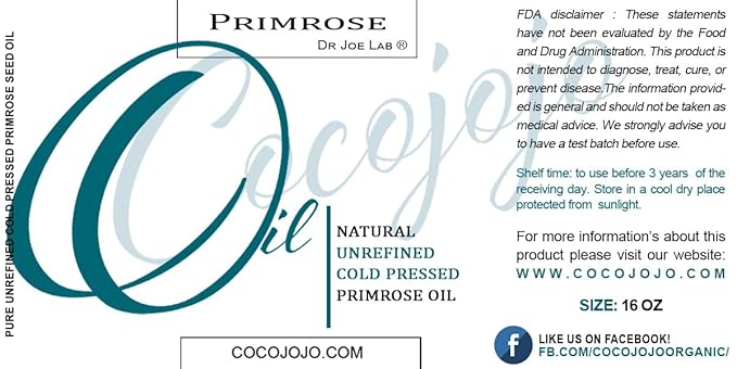 Dr Joe Lab Evening Primrose Oil 16 oz Pure Natural Cold Pressed Unrefined Extra Virgin Evening Primrose Seed Oil - for Hair Skin Body Nail and Beard - Moisturizing & Nourishing