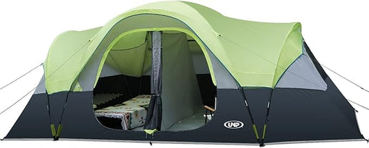 UNP Camping Tent 10-Person-Family Tents, Parties, Music Festival Tent, Big, Easy Up, 5 Large Mesh Windows, Double Layer, 2 Room, Waterproof, Weather Resistant, 18ft x 9ft x78in