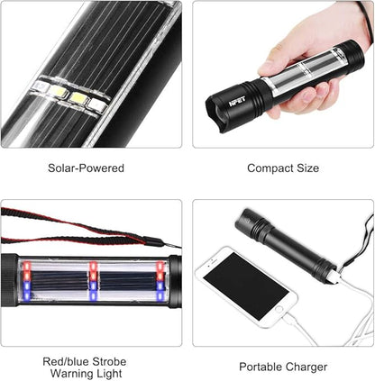 NPET T08-2 Solar Power Flashlight Car Flashlight USB Rechargeable Tactical Multi-Function Torch Emergency Tool