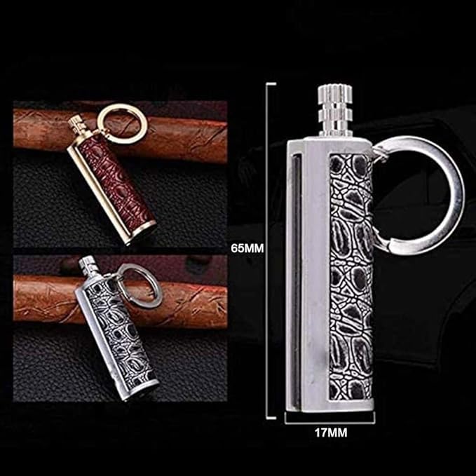 Fire Starter Lighter Waterproof Flint Match Outdoor Camping Permanent Metal Matchstick with Keychain(Sold Without Fluid) (Silver+Red)
