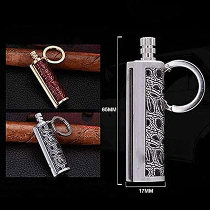 Fire Starter Lighter Waterproof Flint Match Outdoor Camping Permanent Metal Matchstick with Keychain(Sold Without Fluid) (Silver+Red)