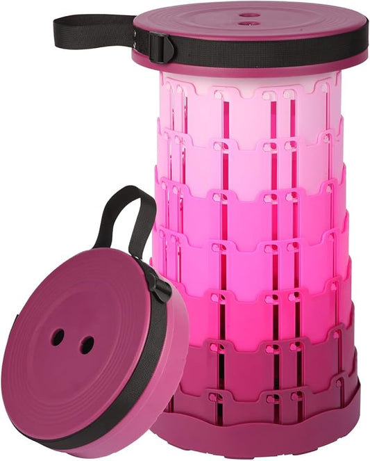 Upgraded Collapsible Stool, 400lbs Max Load. Portable Retractable Folding Telescoping Stool for Camping, Fishing, Hiking & Travel, Ideal for Adults (Purple)