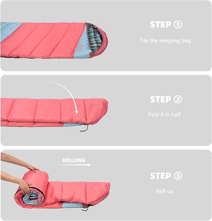 Cotton Flannel Liner Sleeping Bag for Adults Teens Kids, Cold Weather & Warm, 3 Seasons, Lightweight Compact Camping Essentials Equipment, Hiking, Outdoor, Travel