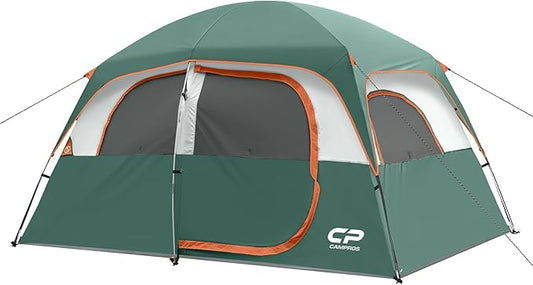 CAMPROS CP Tent 6/8 Person Camping Tents, Waterproof Windproof Family Dome Tent with Top Rainfly, Large Mesh Windows, Double Layer, Easy Set Up, Portable with Carry Bag, for All Seasons
