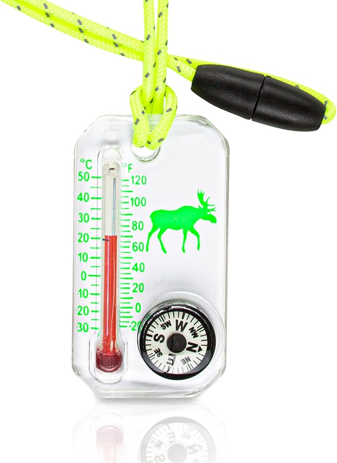 Big Discoveries Wildlife Therm-o-Compass - Thermometer and Compass for Kids with UV Exposure Decal | Reflective Lanyard and Fun Animal Designs | Camping and Hiking Accessory for Children