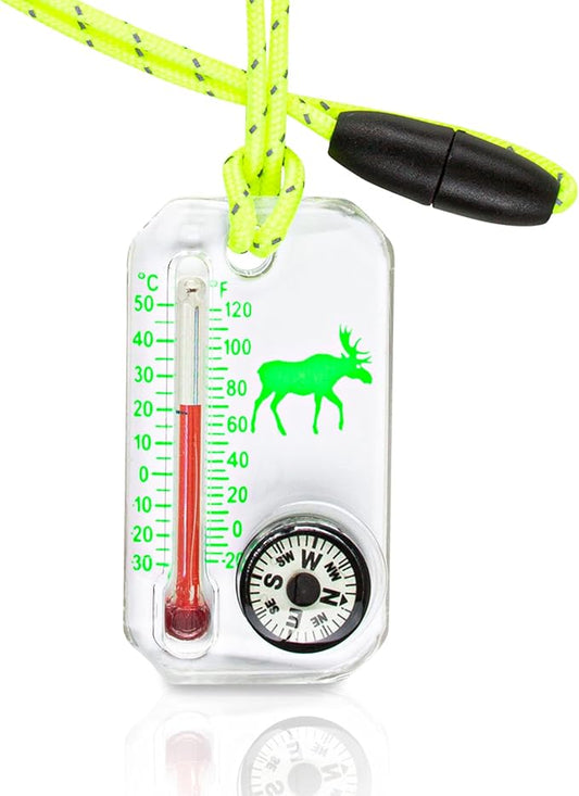 Big Discoveries Wildlife Therm-o-Compass - Thermometer and Compass for Kids with UV Exposure Decal | Reflective Lanyard and Fun Animal Designs | Camping and Hiking Accessory for Children
