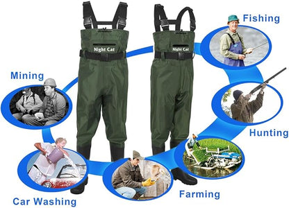 Night Cat Fishing Waders for Men Women Waterproof Hunting Chest Wader with Bootfoot Belt Breathable Lightweight Size 6 to 14