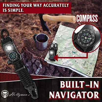 Men's Keychain | 11-in-1 LED Carabiner Lanyard Key Chain Fires Starter for Camping, Fishing, Hunting & Outdoor Emergencies Multipurpose Survival Tool Emergency Whistle, Flint Rod
