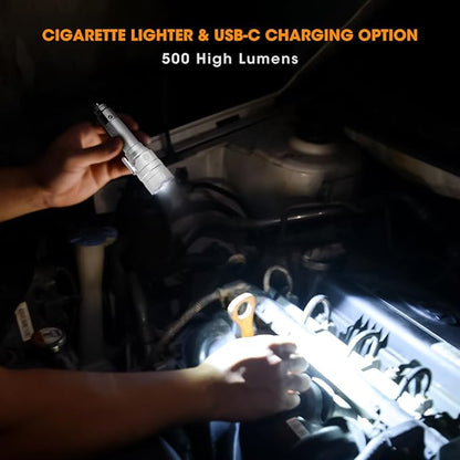 Small Flashlight Rechargeable with Diffuser 12 Volt Car Cigarette Lighter & USB C Charge for Auto Vehicles Emergency, Car Escape, Outdoors, Daily Use