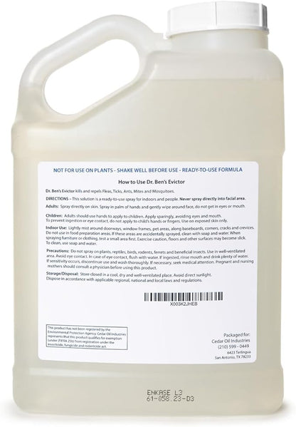 Dr. Ben’s Evictor Indoor & Personal Bug Spray | Fast-Acting Solution, Eco-Friendly & Natural Pest Defense for Home, Family, Pets & Gear - 128 Fluid Oz