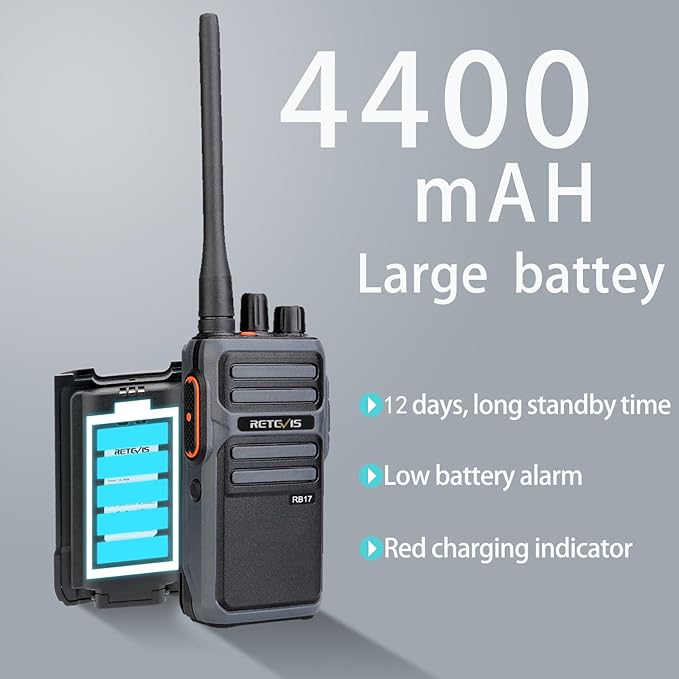 Retevis RB17 Walkie Talkie,Heavy Duty Walkie Talkies Long Range,Rechargeable 4400mAh Large Capacity,VOX Handsfree,Portable Two Way Radio for Hunting Skiing School Church Outdoor Gifts (2 Pack)
