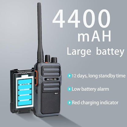 Retevis RB17 Walkie Talkie,Heavy Duty Walkie Talkies Long Range,Rechargeable 4400mAh Large Capacity,VOX Handsfree,Portable Two Way Radio for Hunting Skiing School Church Outdoor Gifts (2 Pack)