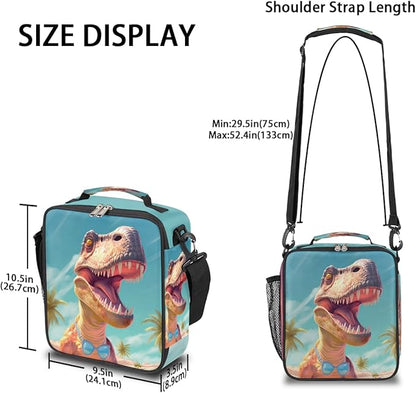 Dinosaur Lunch Box for Kids, Animal Dino Raptor Lunch Bag for Boys Girls, Reusable Insulated Waterproof Lunch Box with Adjustable Shoulder Strap Thermal Cooler Tote Bag for School Daycare Picnic