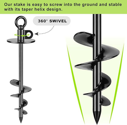 Lifeswel 15 Inch Dog Tie Out Stake, Heavy Duty Dog Anchor for Dogs up to 220lbs, No Tangle, Easy to Install and Remove, Ideal for Yard, Camping, and Beach, 1 Pack (Black)