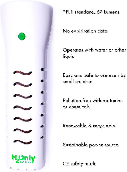 Flashlight - No Batteries Needed - Water Powered (or Any Liquid)- No Expiration Date - 67 Lumens, Emergency Light - Last up to 1500 Hours-White