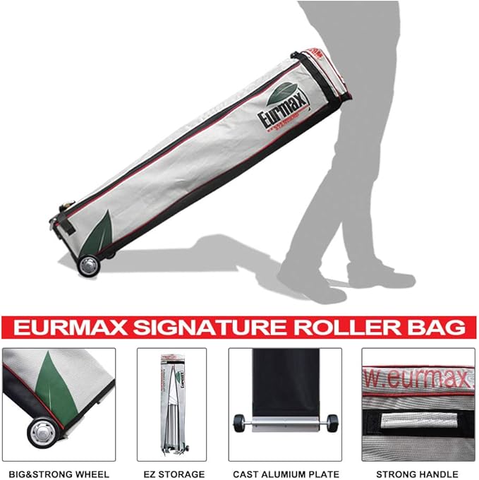 Eurmax USA 10'x15' Pop Up Canopy Tent Commercial Instant Canopies with Heavy Duty Roller Bag,Bonus 4 Sand Weights Bags (Black)