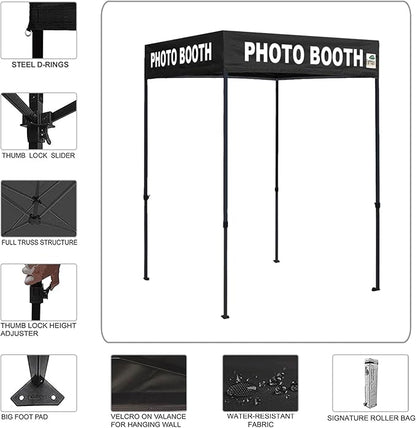 Eurmax USA Printed 5x5 Flat Top Pop Up Canopy Tent Commercial Instant Canopies with Heavy Duty Roller Bag,Bonus 4 Sand Weights Bags (Flat Printed Black)