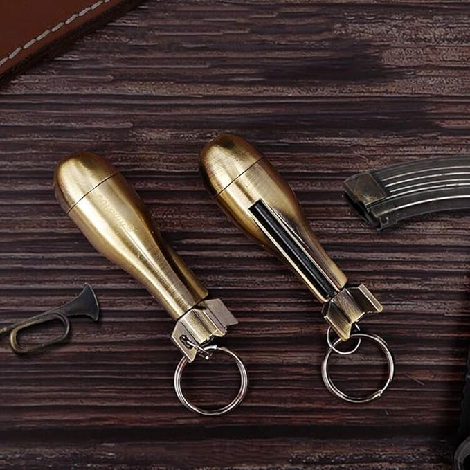 Keychain Matchstick Fire Starter, Permanent Match Flint Metal Keychain Lighter, Great Kerosene Refillable Keychain Lighter for Outdoor Camping