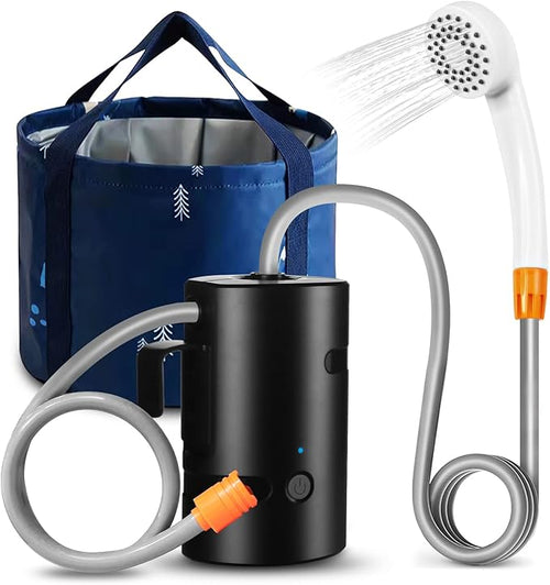 Portable Camping Shower, Built-in 4400mAh, USB Rechargeable IPX7 Waterproof Battery Shower Pump+Collapsible Bucket for Family Camp Hiking Backpacking Travel Beach Pet Flowering, Outdoor