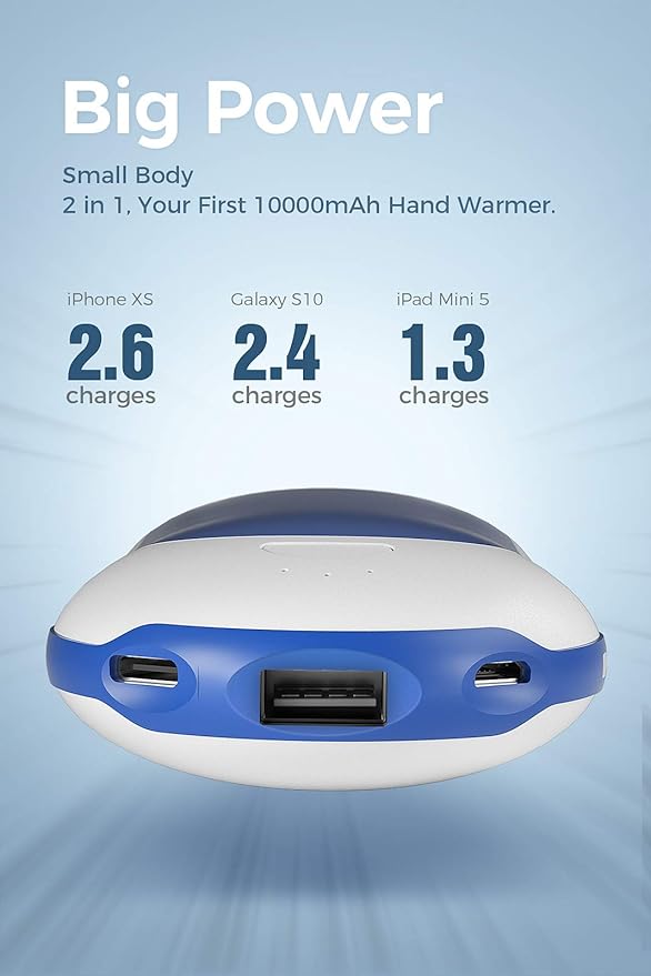 OCOOPA Hand Warmers Rechargeable, 10000mAh Electric HandWarmer, 15hrs Hands Heater, Portable Charger, 3 Levels Heating, Perfect for Golf, Hunting, Camping Gifts, H01