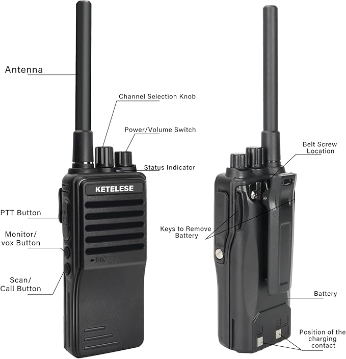 KP01 Walkie Talkies for Adults Long Range Rechargeable, Programmable Business 2 Way Radios with Earpiece, for Business or Family Camping Hiking Skiing Cruises (2 Pack), Black