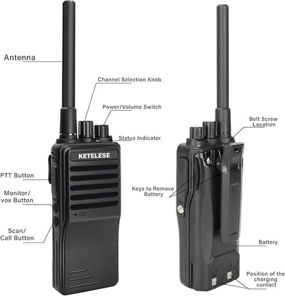 KP01 Walkie Talkies for Adults Long Range Rechargeable, Programmable Business 2 Way Radios with Earpiece, for Business or Family Camping Hiking Skiing Cruises (2 Pack), Black