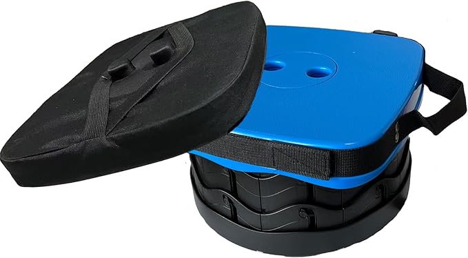 Portable Collapsible Stool Set - Heavy Duty Square Foldable Stool + Thick Seat Cushion - 550lbs Load Capacity for Camping Travel Picnic Gardening (Blue/Black)