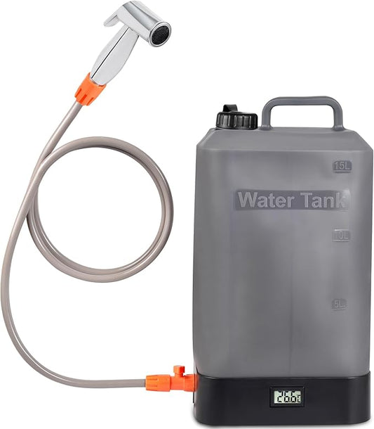 Portable Outdoor Shower, 4.5 Gallon Silicone Water Tank, Battery Powered and with Temperature Display, Solar Heating, Easy to Carry, Emergency Water in The car, Very Suitable for Camping, Beach