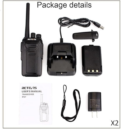 Retevis RT27 Walkie Talkies for Adults,2 Way Radios Rechargeable,VOX,Easy Operation,Durable,Two Way Radio for Family Hiking Camping Road Trip(2 Pack)