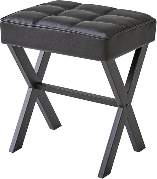 IBUYKE Square Makeup Stool with X-Leg Foot Rest, PU Footrest, Ottoman Seat Vanity Stool, Multi-Use as Small Side Table, for Bedroom, Living Room, Black LG-71B