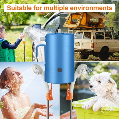 Portable Camping Shower, Built-in 4400mAh, USB Rechargeable IPX7 Waterproof Battery Shower Pump+Collapsible Bucket for Family Camp Hiking Backpacking Travel Beach Pet Flowering, Outdoor
