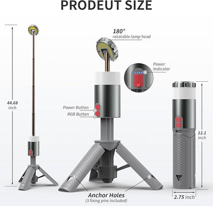 AlpsWolf Camping Light , Telescopic Camping Lantern Rechargeable with 15 Color Temperatures Waterproof Portable Lanterns for Power Outages,Camping,Hiking,Emergency Gray