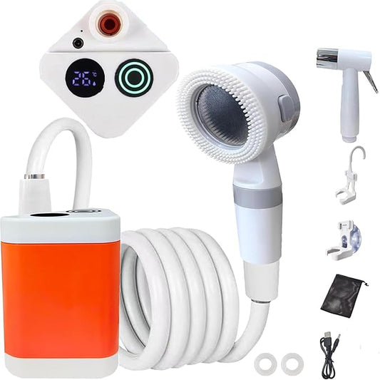 Portable Camping Shower Outdoor Camp Shower Pump,Upgrade Rechargeable Electric Shower Pump with Intelligent Digital Display Multiple Spray Modes for Camping, Hiking, Traveling,RV