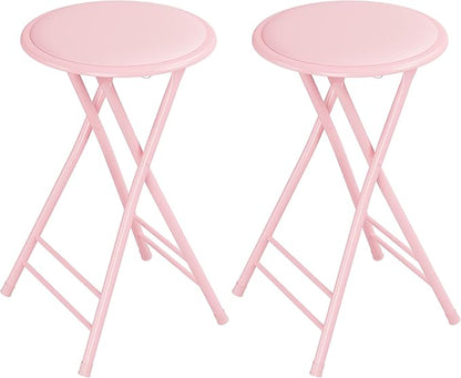 Lavish Home Set of 2 Counter Height Bar Stools – 24-Inch Backless Folding Chairs with 225lb Capacity for Kitchen, Rec Room, or Game Room (Pink)