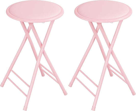 Lavish Home Set of 2 Counter Height Bar Stools – 24-Inch Backless Folding Chairs with 225lb Capacity for Kitchen, Rec Room, or Game Room (Pink)