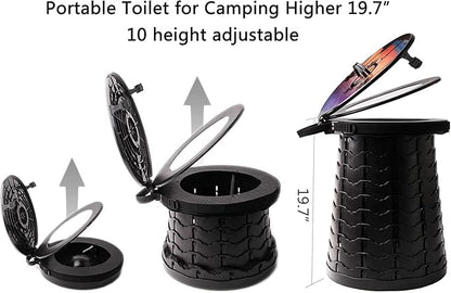 Portable Toilet for Camping Portable Folding Toilet with Carry Bag, Retractable Travel Toilet Foldable Stool Camping Toilet for Adults Kids, Height Adjustable & Sturdy Capacity 880 Lbs