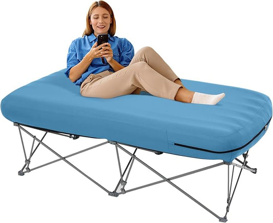 KAMPKEEPER Camping Cot,Folding Camping Bed with Inflatable Air Mattress and Carry Bag,for Outdoor Travel Camp Beach Vacation,(not Included The Airpump)