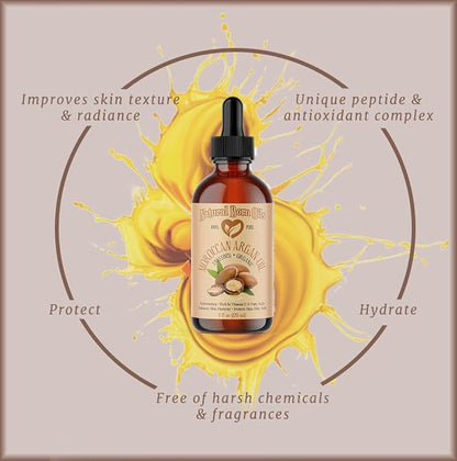 Natural Born Oils Moroccan Argan Oil, 16oz, Organic, Cold-Pressed, Vitamin E & Antioxidants, Deep Skin Hydration, Hair Strengthener