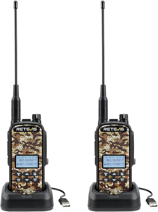 Retevis EZTalk 2 GMRS Two Way Radio, IP67 Waterproof Walkie Talkies, 2200mAh, NOAA, Rechargeable Hunting Radios Long Range, Handheld Walkie Talkie for Adult, Hunting Camo 2 Pcs