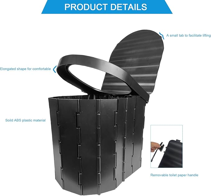 Portable Folding Toilet for Adults Camping, 300LBS Weight Capacity Porta Potty with Removable Toilet Paper Holder for Outdoor, Travel, RV, Boats and Emergency Use