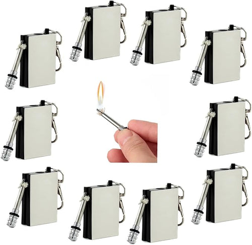 10 Pcs of Emergency Survival Camping Fire Starter Set, Forever Lighter, Flint Metal Match, Waterproof Keychain Permanent Match, Unlimited Waterproof Stick
