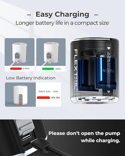 FLEXTAILGEAR Portable Air Pump with Camping Lantern Tiny Pump 2 / 2X 4kPa Air Pump for Inflatables Rechargeable Air Mattress Pump with Magnetic Design for Sleeping Pads, Pool Floats, Swimming Rings