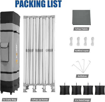 HOTEEL 10x30 Pop up Canopy Tent for Parties, Heavy Duty Easy Setup Tent Without Sidewalls, Outdoor Commercial Instant Gazebo for Wedding Event, with Portable Bag, Grey(Hexagonal Frame)