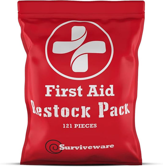 Surviveware Waterproof First Aid Kit - Survival Emergency Preparedness for Travel Camping Gear, Survival Kits, Home Essentials and Outdoor Emergencies - Refill Pack