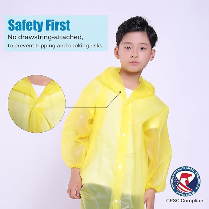 2 Pack Rain Ponchos for Kids, Reusable Kids Rain Jacket with Hood Waterproof Raincoats for Boys and Girls