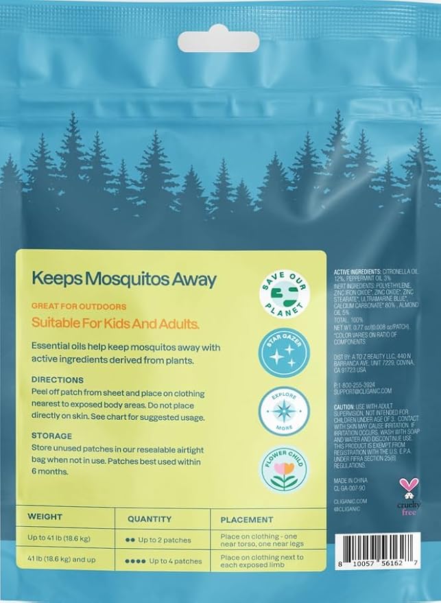 Cliganic Mosquito Repellent Stickers (180 Pack) - Camping Patches for Kids & Adults, Natural DEET-Free, Essential Oil Infused