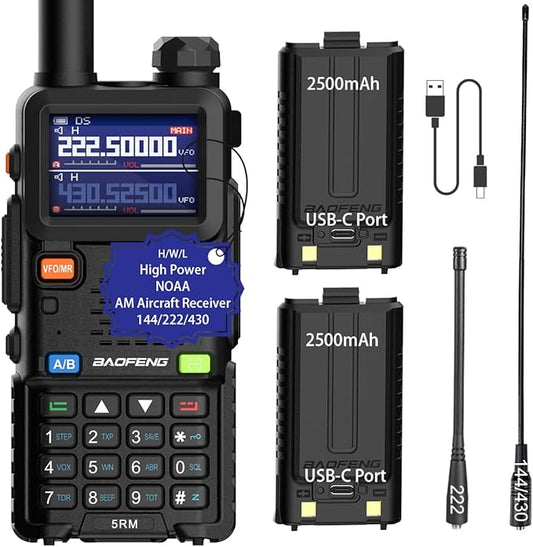 Ham Radio Handheld Baofeng Radio 5RM Long Range Walkie Talkies UV-5R Upgraded Two Way Radio, NOAA Weather, Type C Charging, 999CH Frequency Copy, Rechargeable 2500mAh Battery, Hiking Hunting Trip