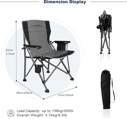 Camping Chair Folding Portable Lawn Chair 2 Pack Comfortable Hard Arm Sturdy for Family Camp, Outdoor, Sports, Beach, Travel, Grey, Supports 300 lbs