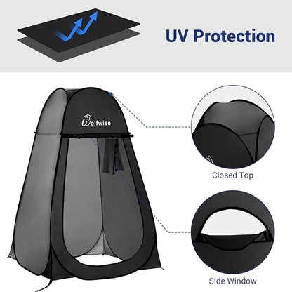 WolfWise Portable Pop Up Privacy Shower Tent, Spacious Changing Room, Dressing Room, Sun Sunshade Canopy Outdoor Rain Shelter, Backpack Privacy Shelters for Camping, Hiking, Beach, Toilet, Black