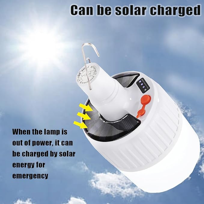 LED Camping Tent Solar Lantern Bulb Lights 5 Mode USB Rechargeable with Remote Control Portable Hanging Outdoor Fishing Emergency Courtyard Garden 4 Power Display Outdoor 2 Pack